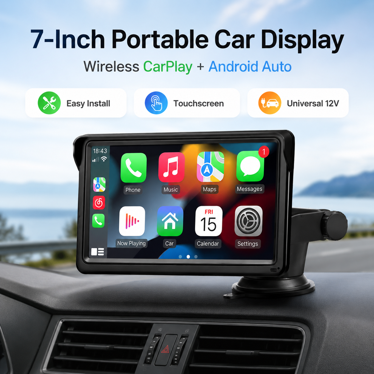 DriveLink Pro™ — 7-Inch Wireless CarPlay Display