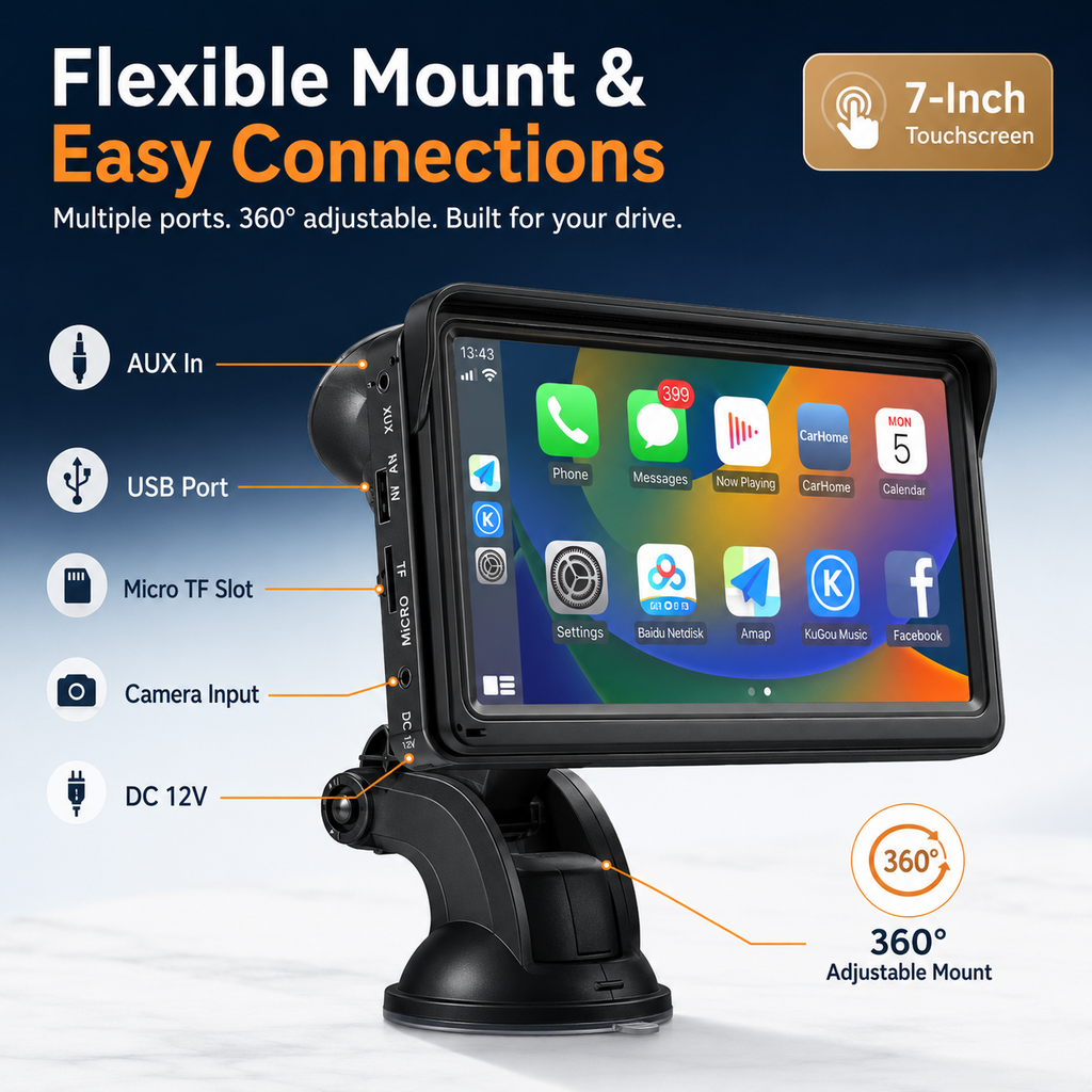 DriveLink Pro™ — 7-Inch Wireless CarPlay Display