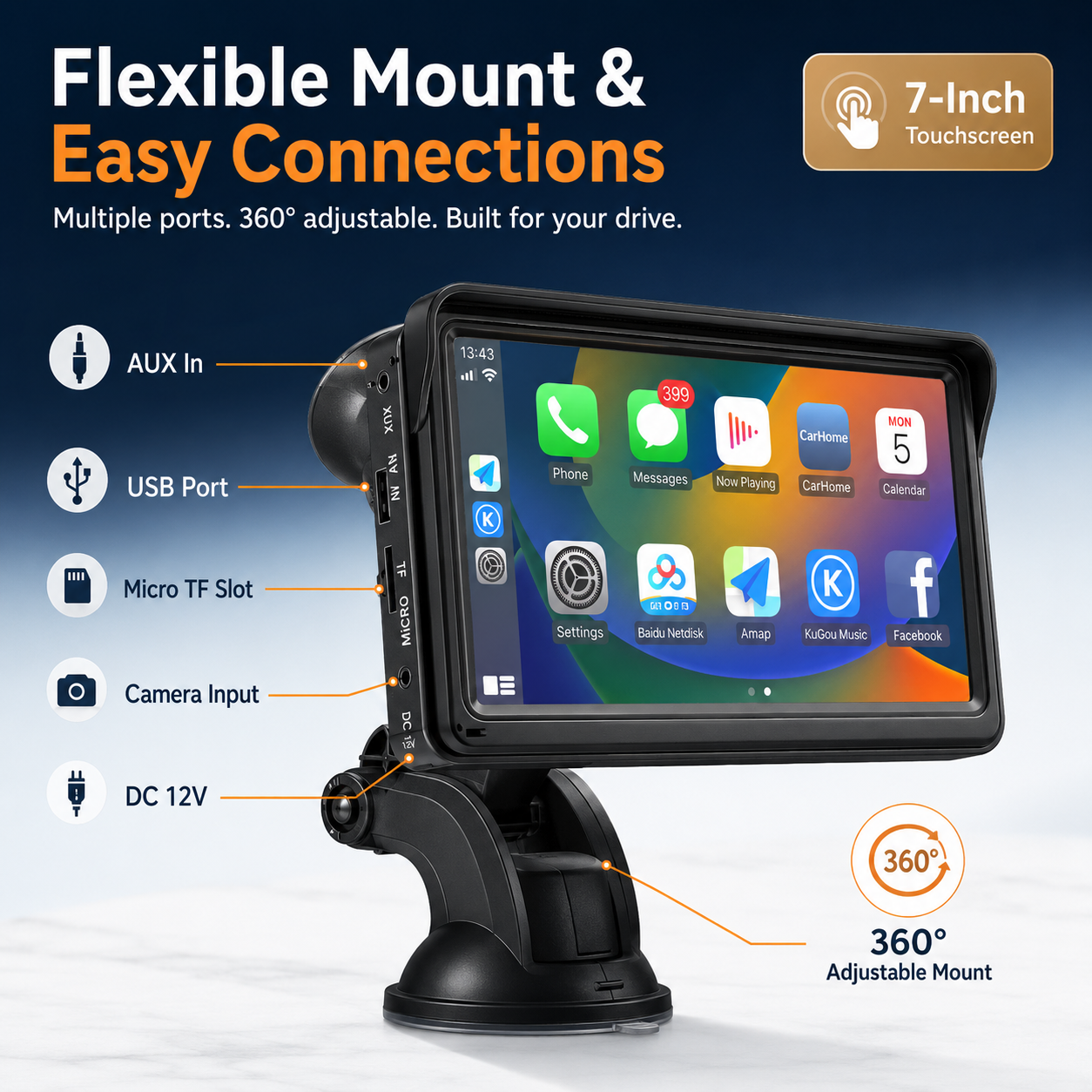DriveLink Pro™ — 7-Inch Wireless CarPlay Display
