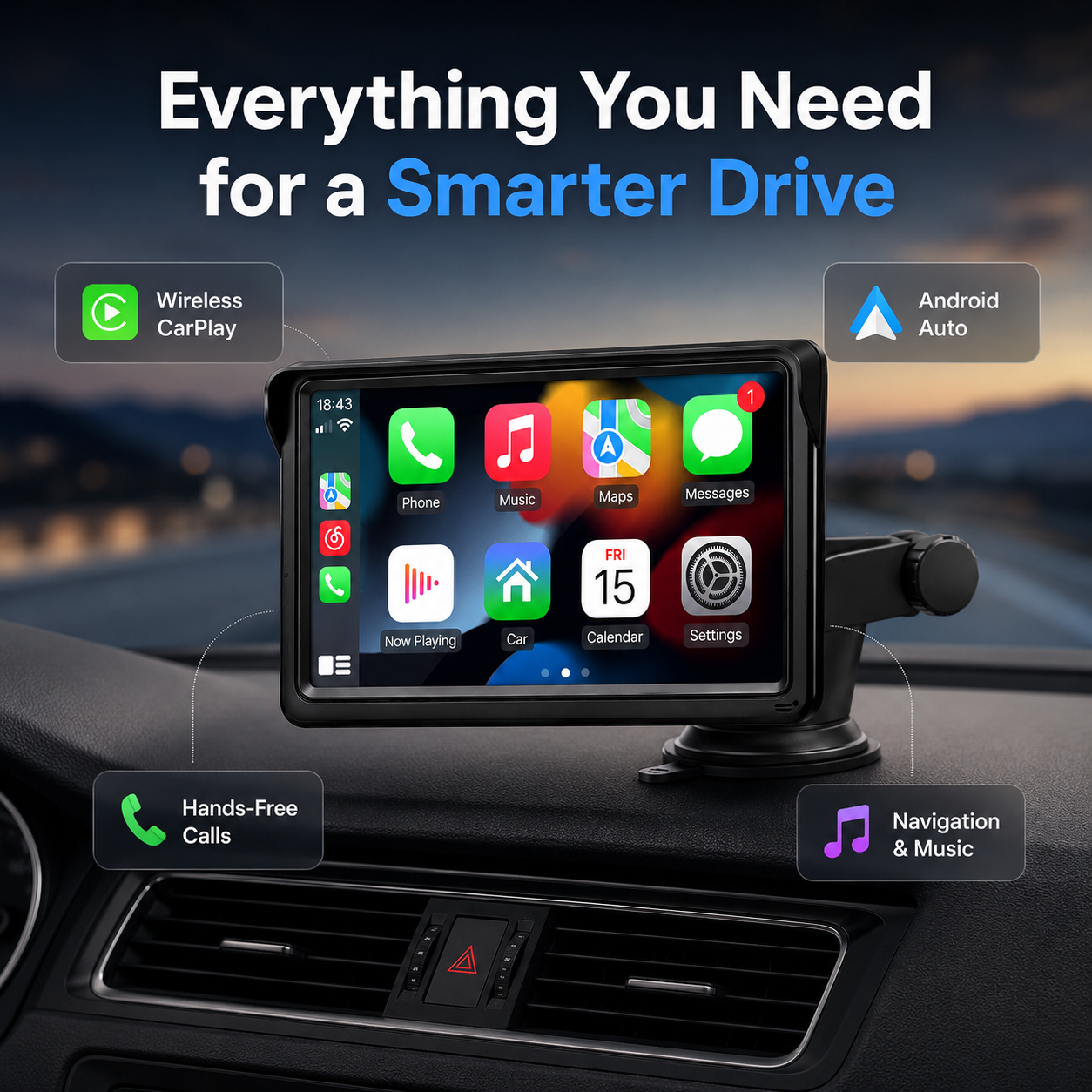 DriveLink Pro™ — 7-Inch Wireless CarPlay Display