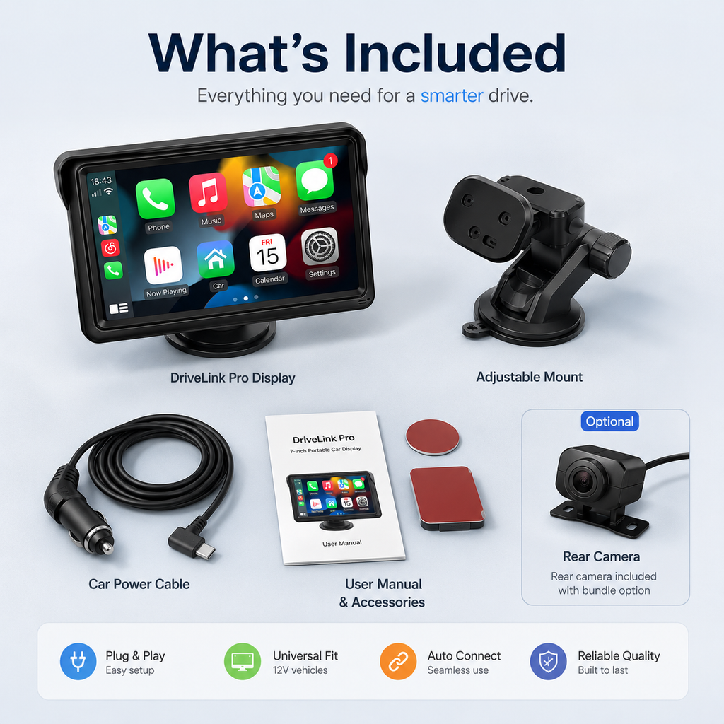 DriveLink Pro™ — 7-Inch Wireless CarPlay Display